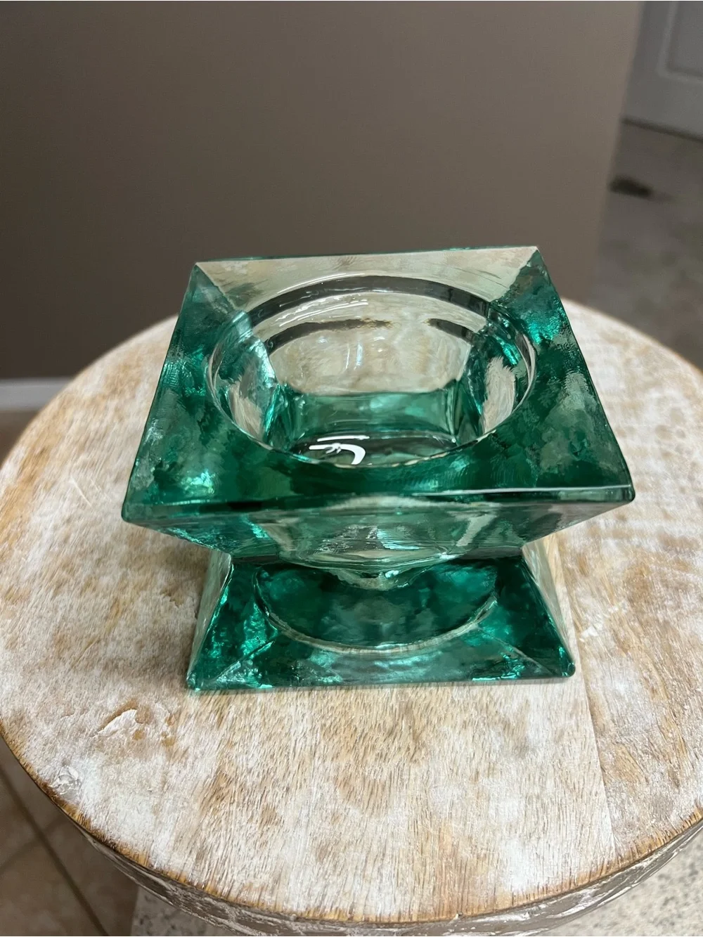Recycled Green Glass Pillar Candle Holder